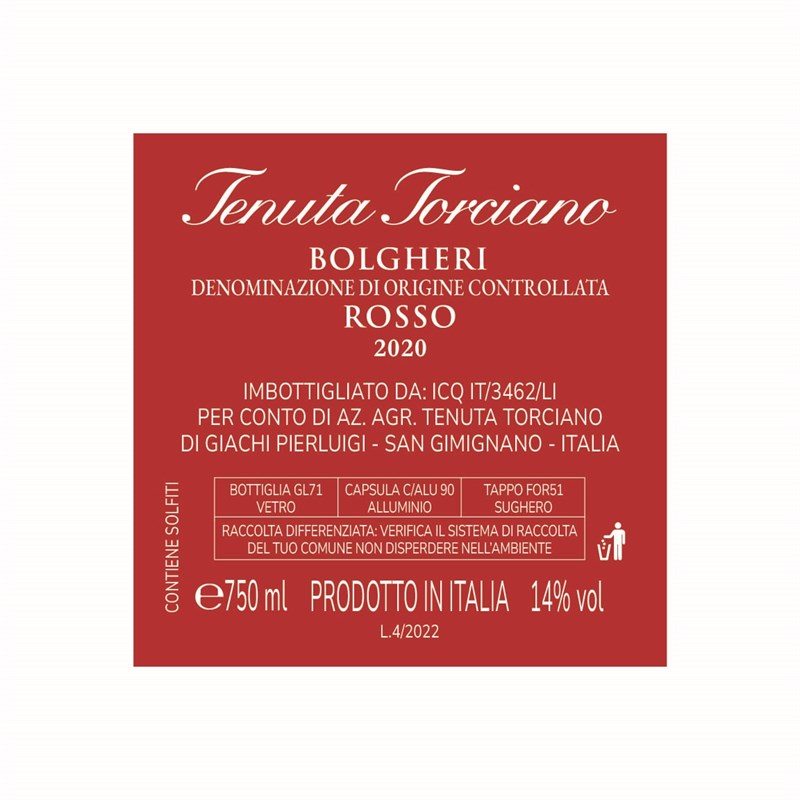 2020 Tenuta Torciano - Bolgheri " Gioiello ", Toscana